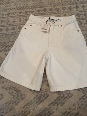 Zara Classic Girls White High-Rise Denim Bermuda Shorts